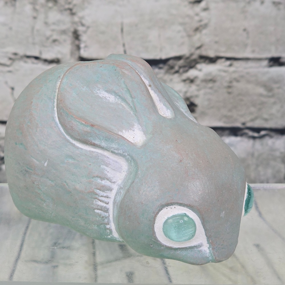 Isabel Bloom Rabbit Bunny Figurine Green Signed Artisan Concrete Sculpture Decor